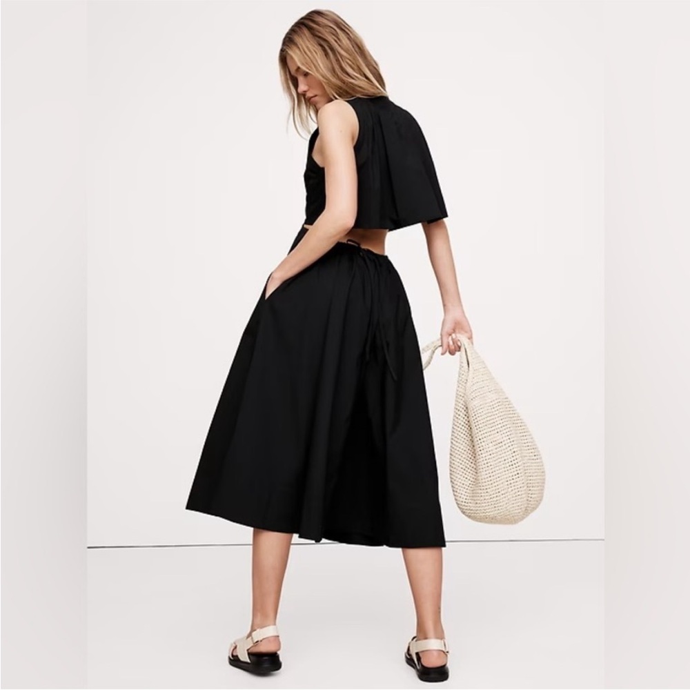 NEW! Banana Republic Black Cotton Poplin Cut-Out Midi Dress #772006 🪹